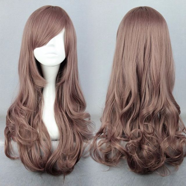 Almond Blonde Light Brown Beige Pink 60cm Wavy Hair Wig