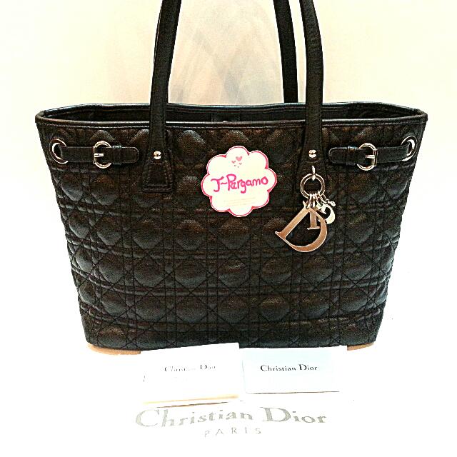 Authentic Christian Dior Panera Medium Shopping Tote Bag Shw