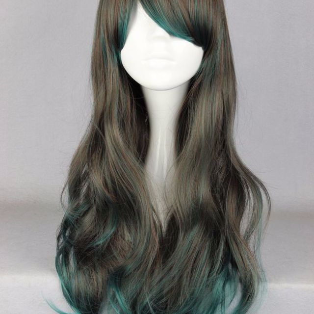 Bioshock Gamer Misty Ash Brown Teal Ombre Gradient Dip Dye 68cm