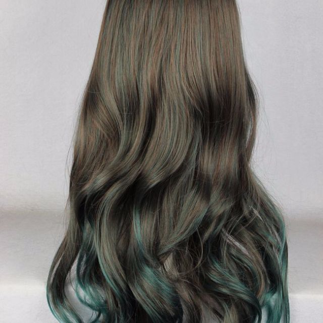 Bioshock Gamer Misty Ash Brown Teal Ombre Gradient Dip Dye 68cm