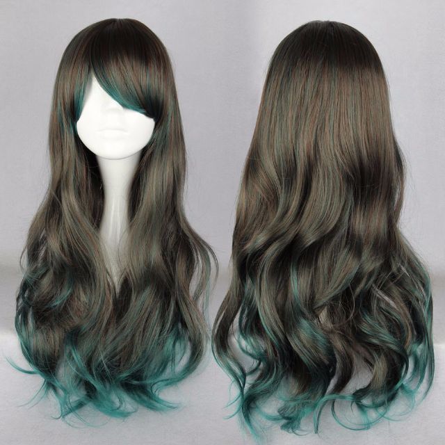 Bioshock Gamer Misty Ash Brown Teal Ombre Gradient Dip Dye 68cm
