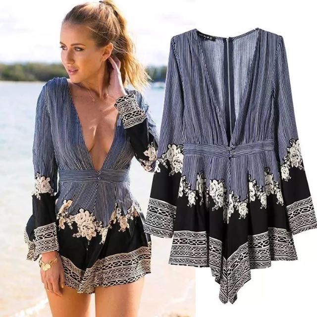 navy long sleeve playsuit