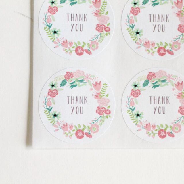 Sold Out Pink Sage Floral Wreath Thank You Stickers Design Craft On Carousell