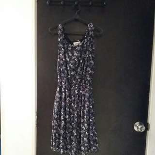 Navy Blue Dress With Purple Ribbons Print