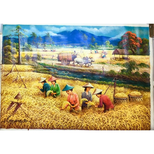 Panen Padi Oil Painting Furniture On Carousell