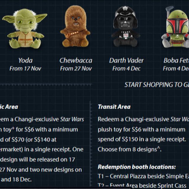 Star Wars Plush Toys Complete Set (Changi Airport), Hobbies & Toys