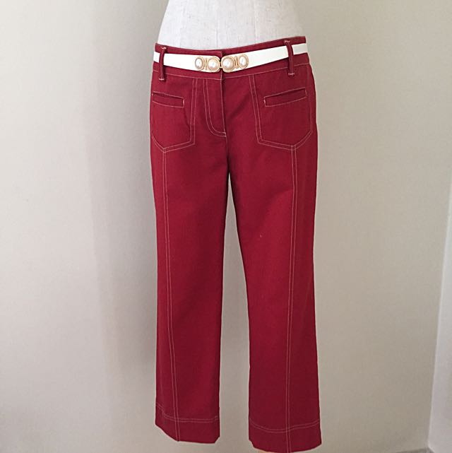 red jeans white stitching