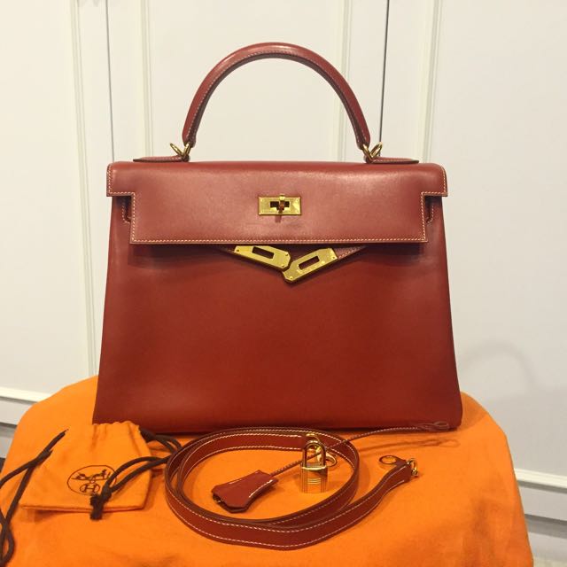 Hermes Kelly 32 Box Leather Brique GHW