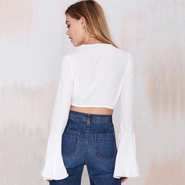 Lover's Light White Bell Sleeve Crop Top