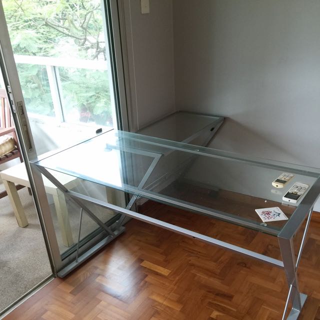 Glass Study Table, Furniture & Home Living, Furniture, Tables & Sets on
