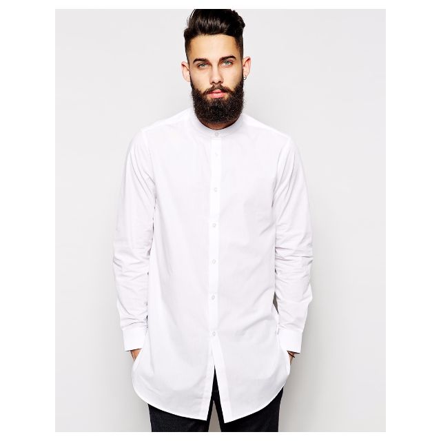 ASOS Shirt In Super Longline With Grandad Collar Size S Men s Fashion Tops Sets Shirts on Carousell