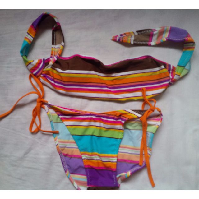 rainbow striped bandeau bikini