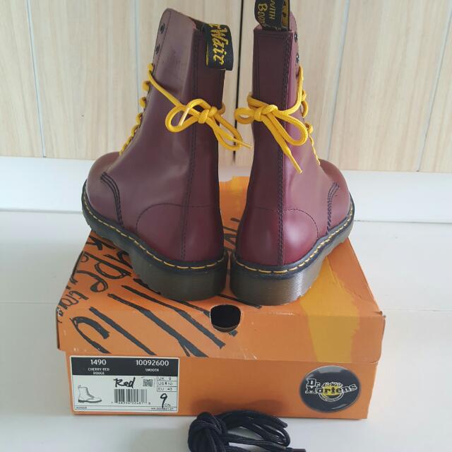 Cherry red doc martens shop yellow laces
