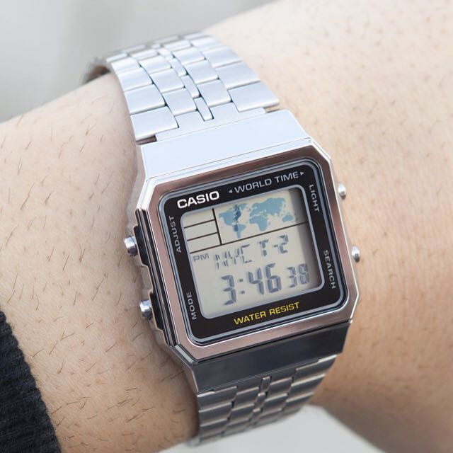 New CASIO Vintage Retro Silver A500WA A 500WA World Time Alarm Map Display Unisex Watch