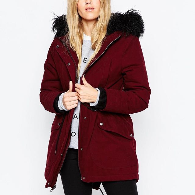 ASOS Parka In Cocoon Fit Wine Red berry Women s Fashion Tops Sleeveless on Carousell