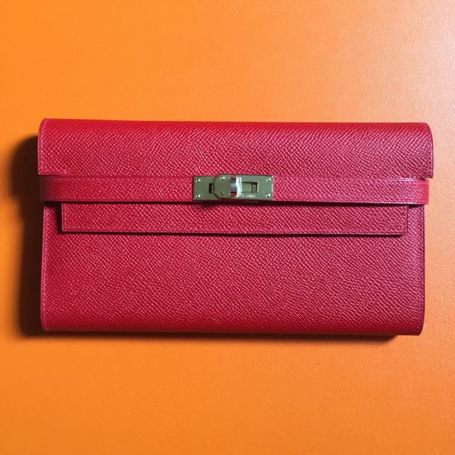 HERMES Constance Compact Wallet Epsom Silver Hardware 2009 Rouge Casaque  (Pink)