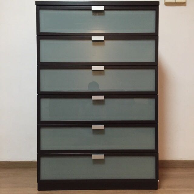 Cny Sale Preloved Ikea Hopes Glass Chest Drawers Of 6 With