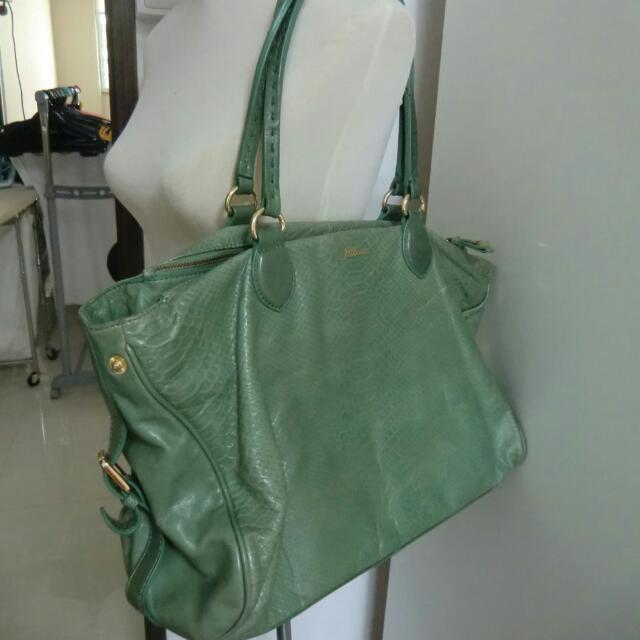 Preowned Jill Scott Green Leather Tote Bag Handbag