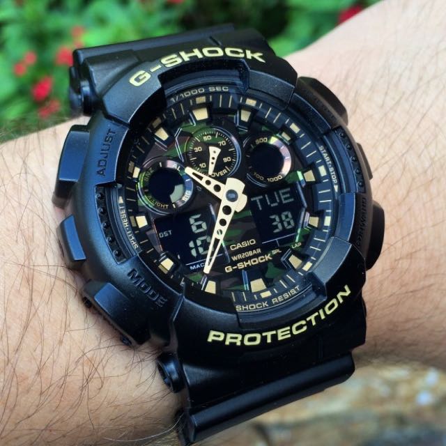 CASIO G SHOCK GA100 GA 100CF 1A9 ANALOG DIGITAL CAMOUFLAGE FACE BIG BLACK WATCH