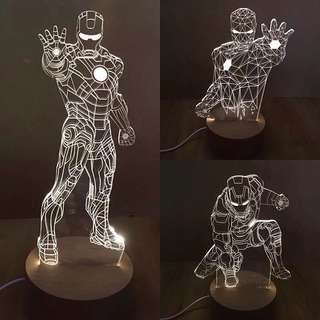 鋼鐵人Iron Man雷射線雕木質夜燈