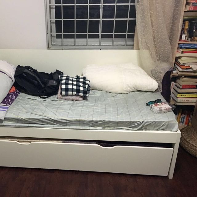 IKEA bed with pullout underbed (Odda), Furniture & Home Living