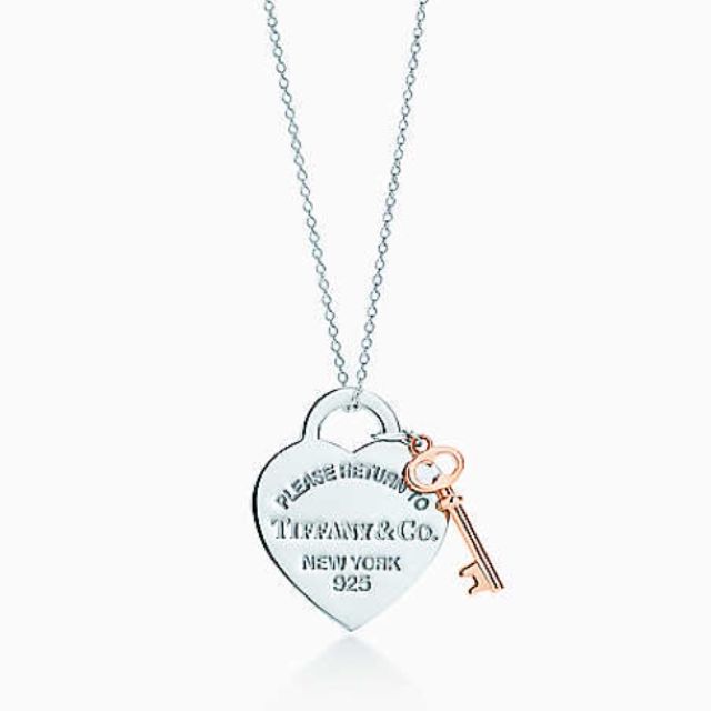Tiffany silver heart necklace top with rose gold key