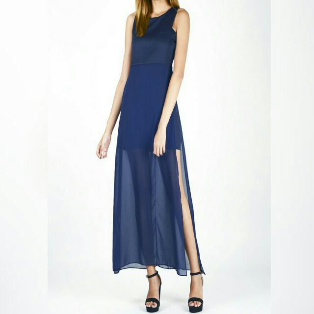 RoseArrk Chiffon Overlay Maxi Dress Navy