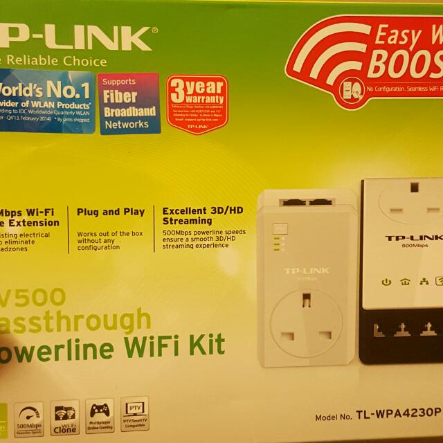 TPLINK AV500 Passthrough Powerline Wifi Kit (TLWPA4230P), Computers