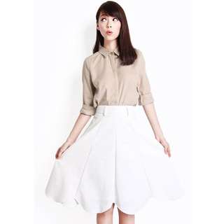 AFA Laurie Scallop Midi Skirt in White