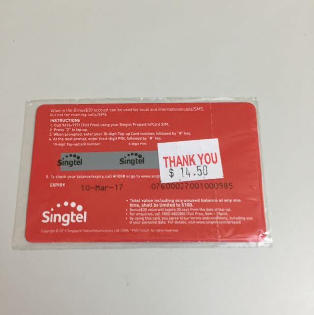 Singtel Bonus30 Prepaid Top Up Card, Everything Else on Carousell
