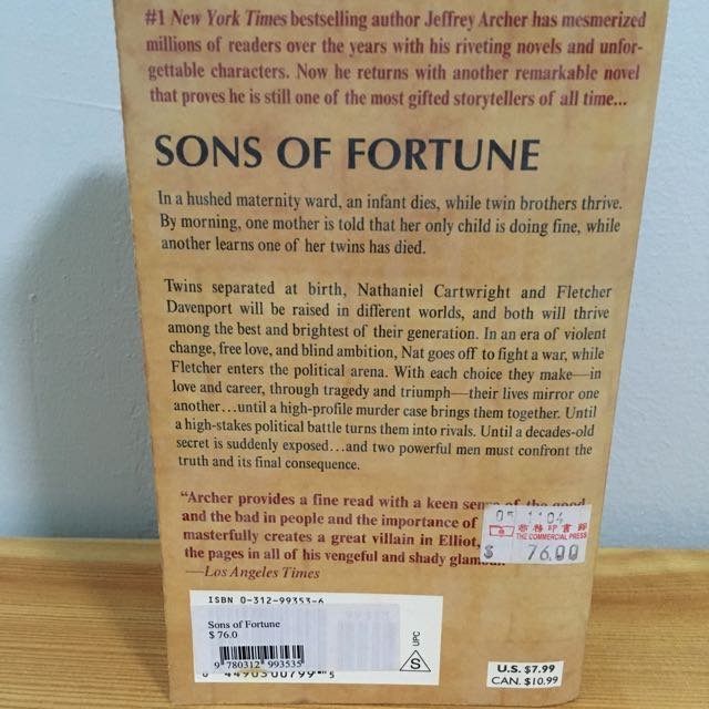 Sons Of Fortune Jeffrey Archer Books Stationery On Carousell