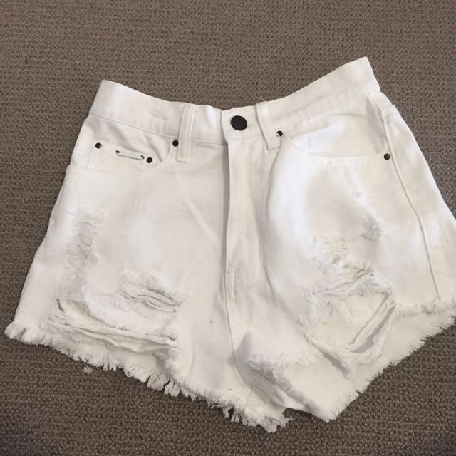 womens white distressed shorts