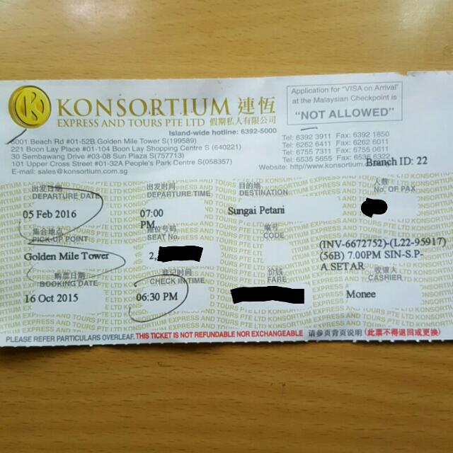 Konsortium Cny Bus Ticket To Malaysia Tickets Vouchers Local Attractions Transport On Carousell