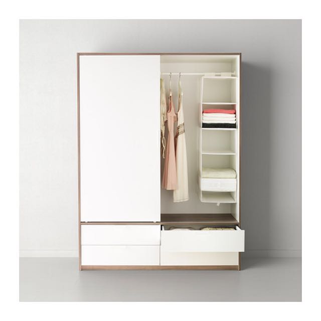 IKEA TRYSIL Wardrobe with sliding doors/4 drawers, white, light grey