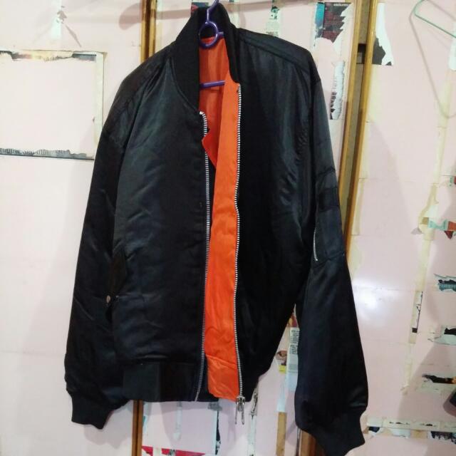 Mens black bomber top jacket with orange lining