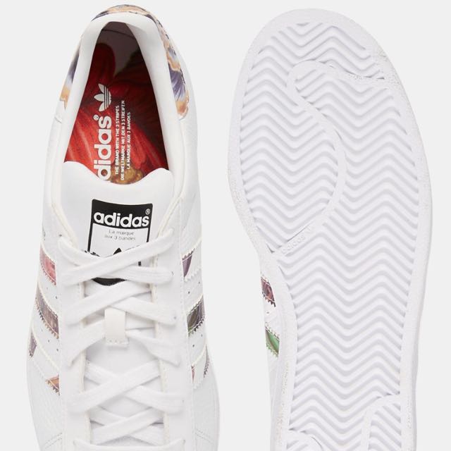 Adidas White Superstar With Floral Trim Authentic Women s Fashion Footwear Sneakers on Carousell