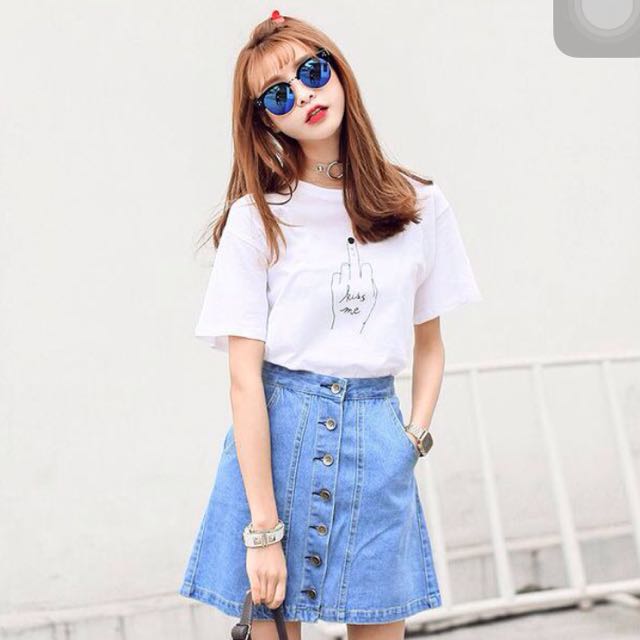 button down skirt denim