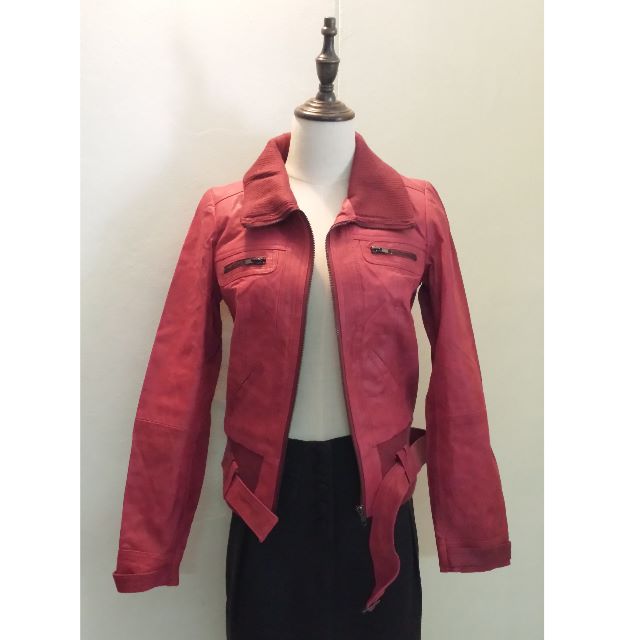 Red Herring Women Red Genuine Leather Winter Biker Jacket Blazer