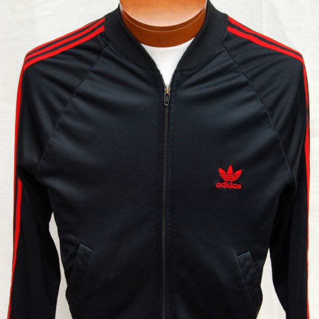 adidas black jacket with red stripes