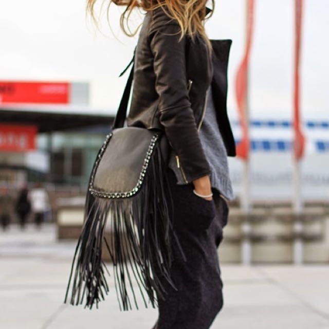 Zara Leather Fringe Bag With Chain 