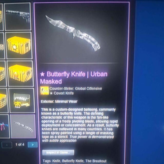 BUTTERFLY KNIFE URBAN MASKED, MININMAL WEAR , Hobbies & Toys, Toys