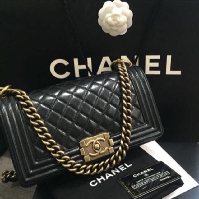 Chanel, Aged Calfskin So Black Boy Bag