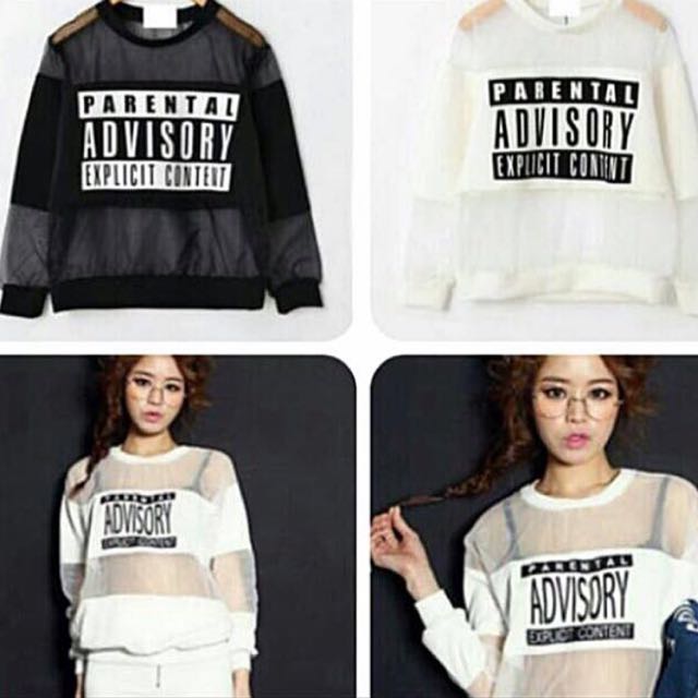 white mesh parental advisory top, Women's Fashion, Tops, Other