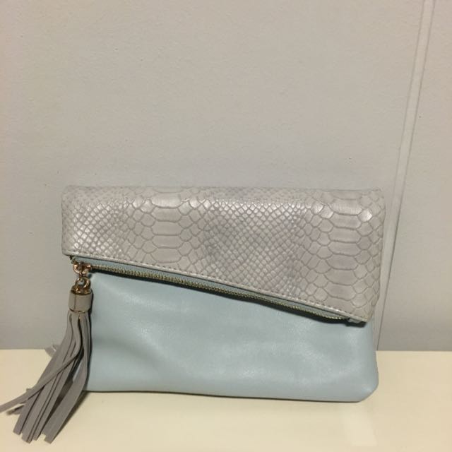pastel blue clutch bag