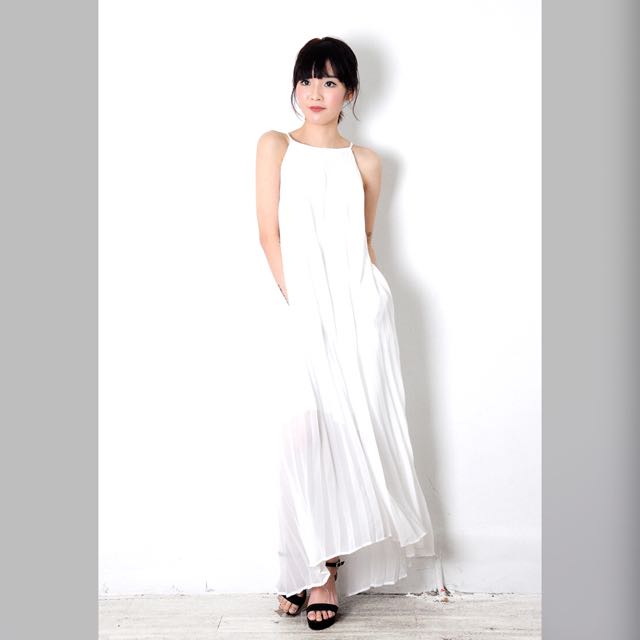 White Pleated Maxi Dress