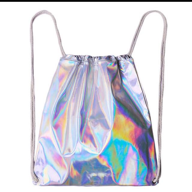 Silver Holographic Draw String Bag Women s Fashion Bags Wallets Cross body Bags on Carousell