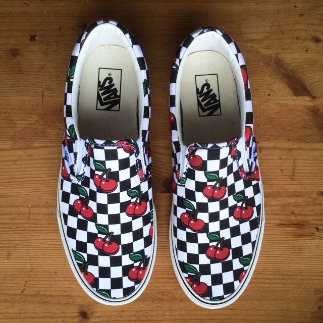 VANS Cherry Checkers Slip-on, Fashion, Footwear, Dress Shoes on Carousell
