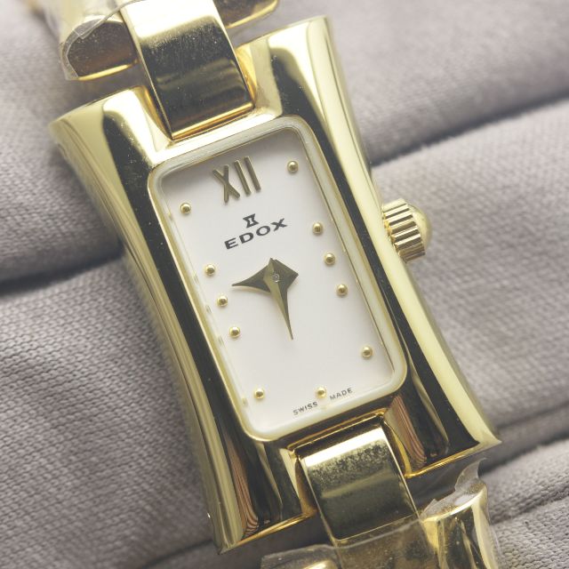 NOS Edox 16056 SWISS Quartz Womens Dress Watch Stainless Steel Gold Bracelet