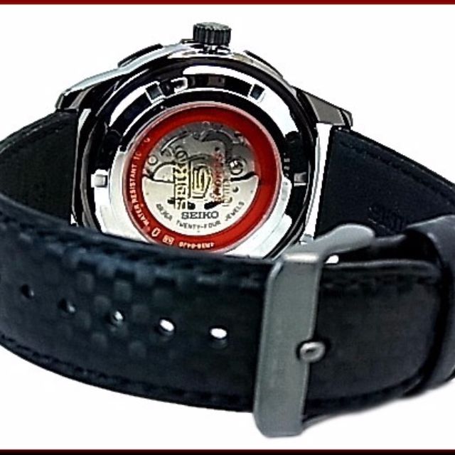 SRP723K1 Seiko Automatic Sport Leather Band Black Dial Bi Directional Mens Watch