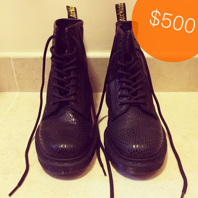 Dr. Martens 8 holes black snakeskin boots Carousell